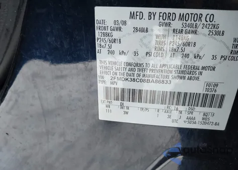 2008 Ford Edge Sel z USA, uszkodzony, nr VIN 2FMDK38C08BA86833